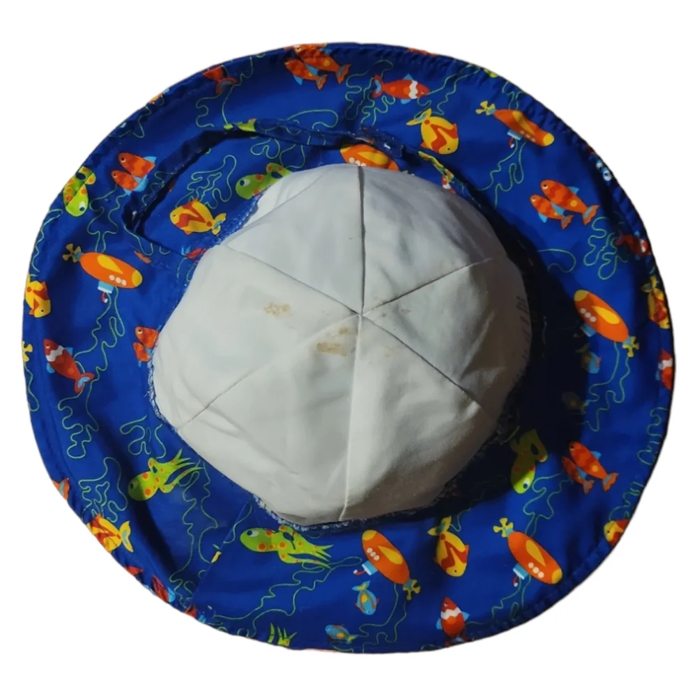 Vtg Wee Wave Floppy Blue Sun Hat Sea Beach Submarine Fish Squid Octopus